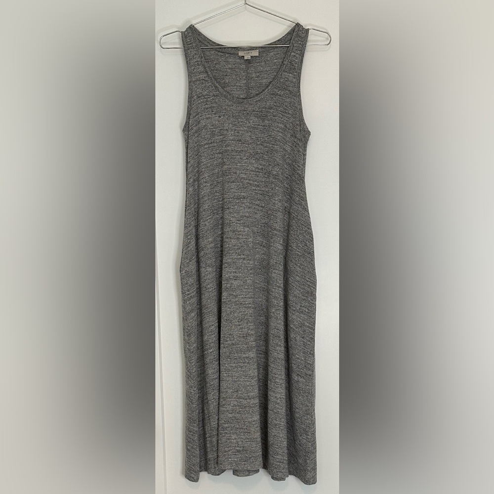 LOFT Outlet Heather Gray Sleeveless Midi Dress, Small